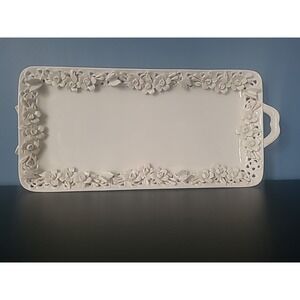 Rosalie Peppertree Tabletops Fine Porcelain Ivory Floral Platter Roses Butterfly